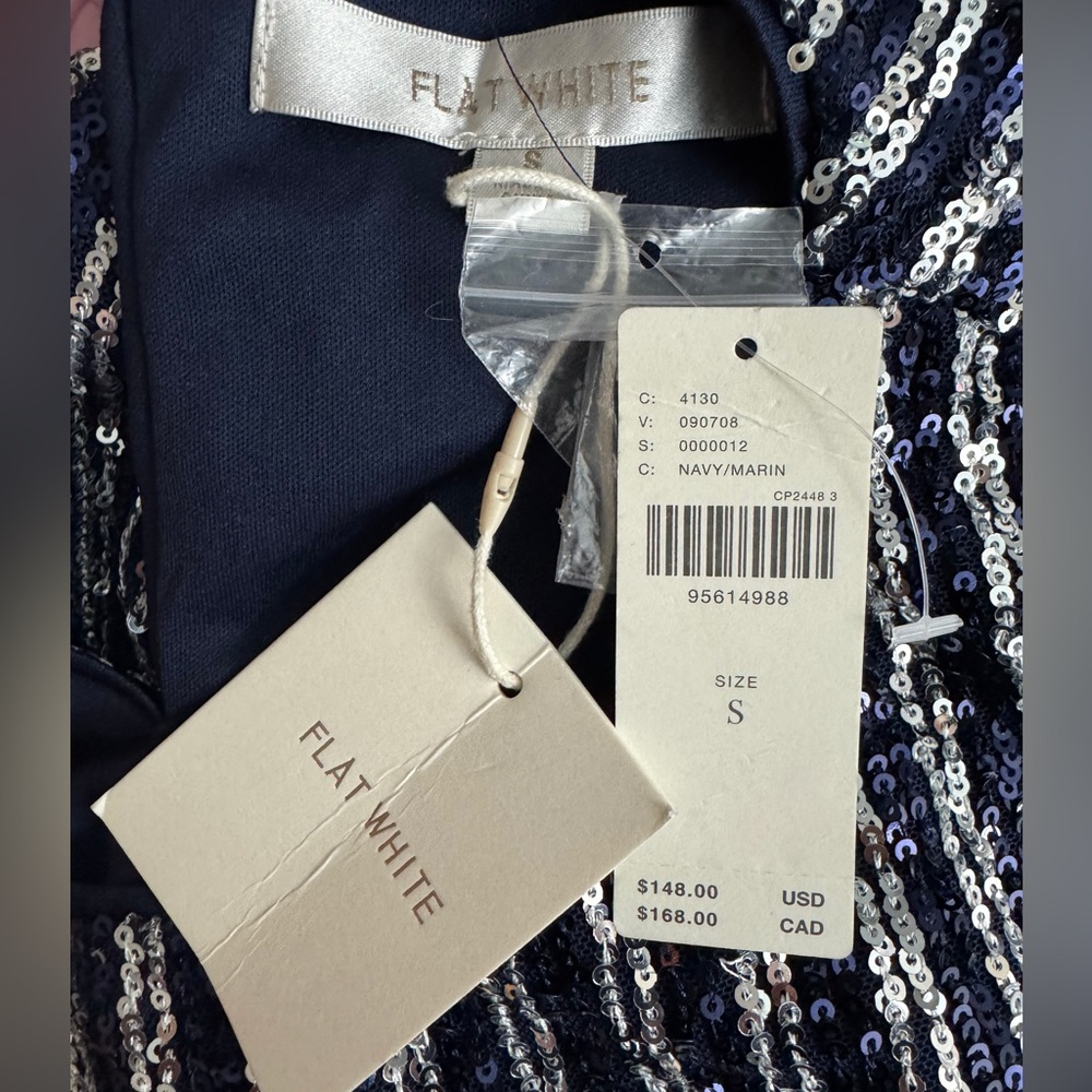 Anthropologie Flat White Short-Sleeve Sequin Stripe Shift Midi Dress small - Picture 12 of 14